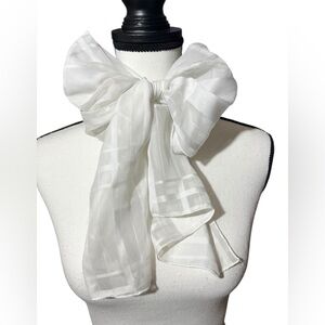 Elegant Sheer White Scarf with Plaid Pattern, approx. 13”x57”